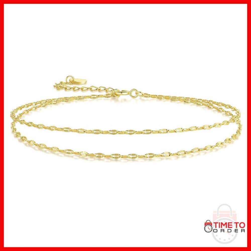 14K Gold Plated Double Layer Anklet Adjustable 9.4-11 Inch
